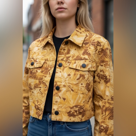 wild fable Jackets & Blazers - Wild Fable Yellow Abstract Floral Cotton Canvas Cropped Shacket - NWT XS